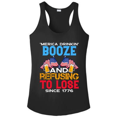 Merica Drinkin Booze And Refusing To Lose Since 1776 4th Of July USA Ladies PosiCharge Competitor Racerback Tank
