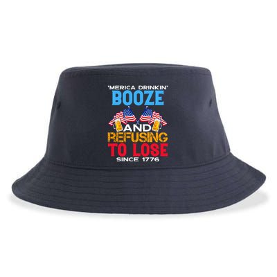 Merica Drinkin Booze And Refusing To Lose Since 1776 4th Of July USA Sustainable Bucket Hat