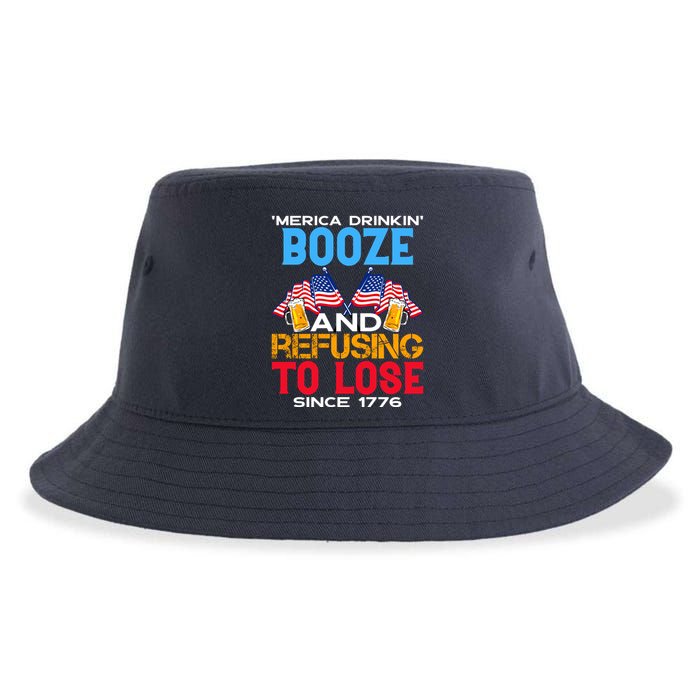 Merica Drinkin Booze And Refusing To Lose Since 1776 4th Of July USA Sustainable Bucket Hat