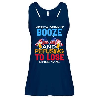 Merica Drinkin Booze And Refusing To Lose Since 1776 4th Of July USA Ladies Essential Flowy Tank