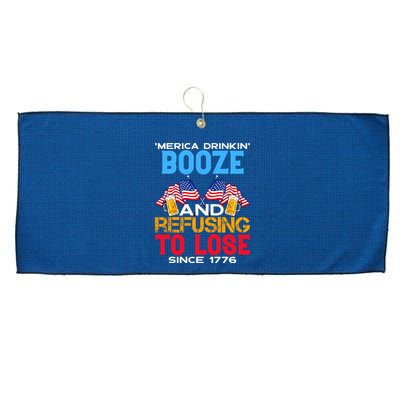 Merica Drinkin Booze And Refusing To Lose Since 1776 4th Of July USA Large Microfiber Waffle Golf Towel