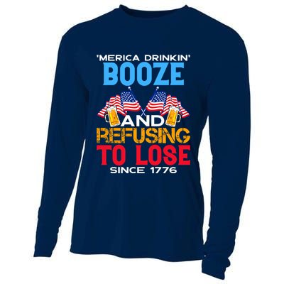 Merica Drinkin Booze And Refusing To Lose Since 1776 4th Of July USA Cooling Performance Long Sleeve Crew