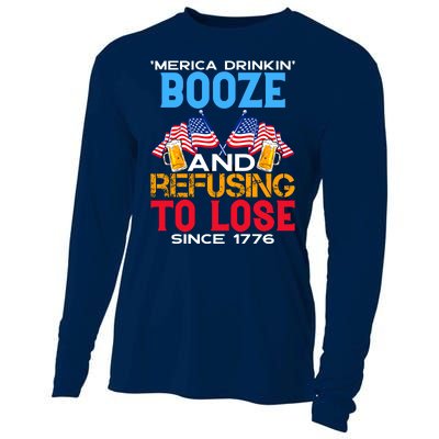 Merica Drinkin Booze And Refusing To Lose Since 1776 4th Of July USA Cooling Performance Long Sleeve Crew