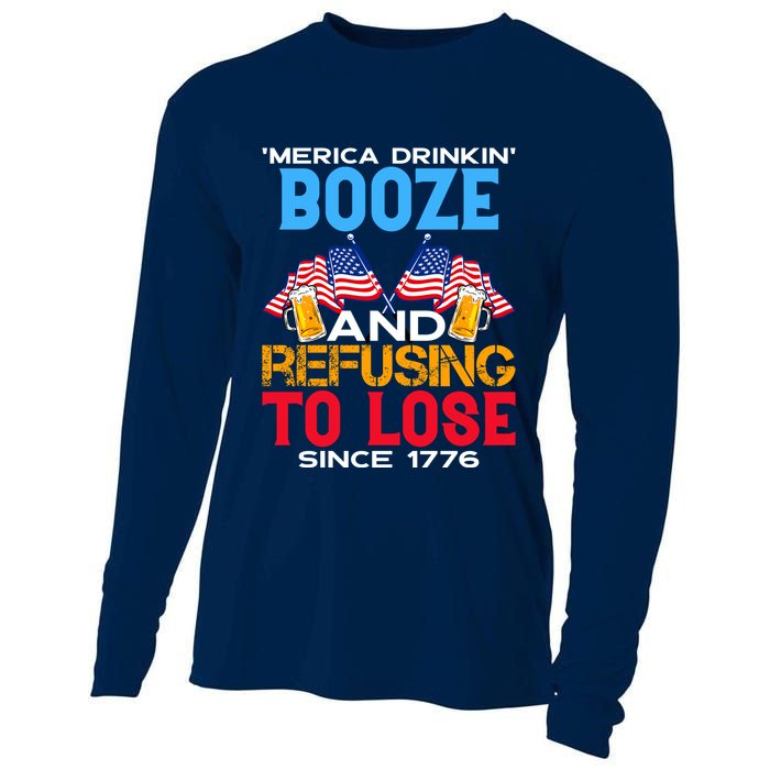 Merica Drinkin Booze And Refusing To Lose Since 1776 4th Of July USA Cooling Performance Long Sleeve Crew