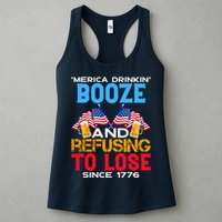 Merica Drinkin Booze And Refusing To Lose Since 1776 4th Of July USA Womens Tank Top