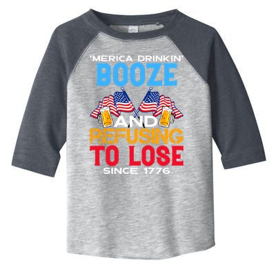 Merica Drinkin Booze And Refusing To Lose Since 1776 4th Of July USA Toddler Fine Jersey T-Shirt