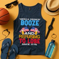 Merica Drinkin Booze And Refusing To Lose Since 1776 4th Of July USA Tank Top