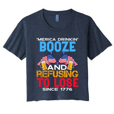 Merica Drinkin Booze And Refusing To Lose Since 1776 4th Of July USA Crop Top