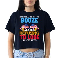 Merica Drinkin Booze And Refusing To Lose Since 1776 4th Of July USA Crop Top