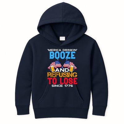 Merica Drinkin Booze And Refusing To Lose Since 1776 4th Of July USA Kids Hoodie