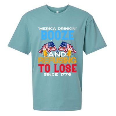 Merica Drinkin Booze And Refusing To Lose Since 1776 4th Of July USA Sueded Cloud Jersey T-Shirt