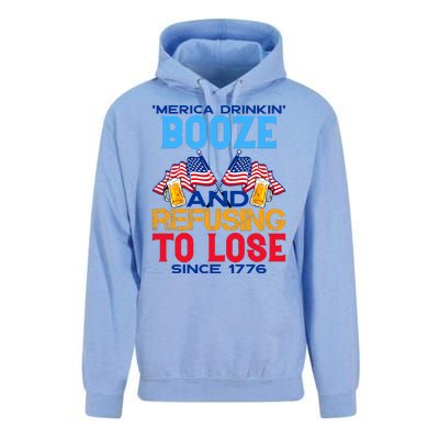 Merica Drinkin Booze And Refusing To Lose Since 1776 4th Of July USA Unisex Surf Hoodie