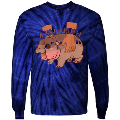 Moo Deng Bouncy Pig In Thai Picture The Cute Baby Hippo Tie-Dye Long Sleeve Shirt