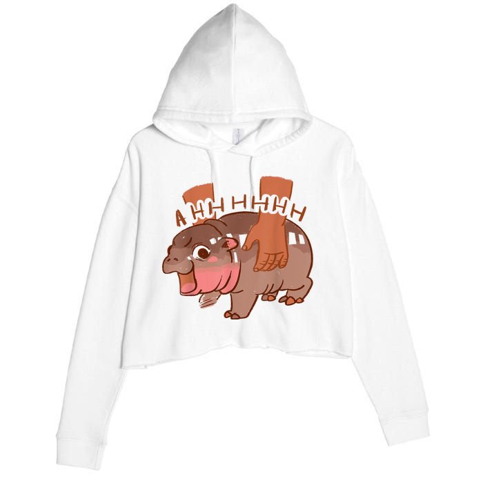 Moo Deng Bouncy Pig In Thai Picture The Cute Baby Hippo Crop Fleece Hoodie