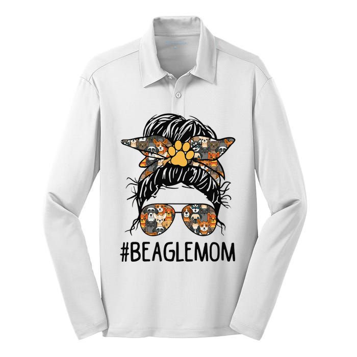 Mother's Day Beagle Mom Messy Bun Hair Dog Mama Pet Owner Silk Touch Performance Long Sleeve Polo