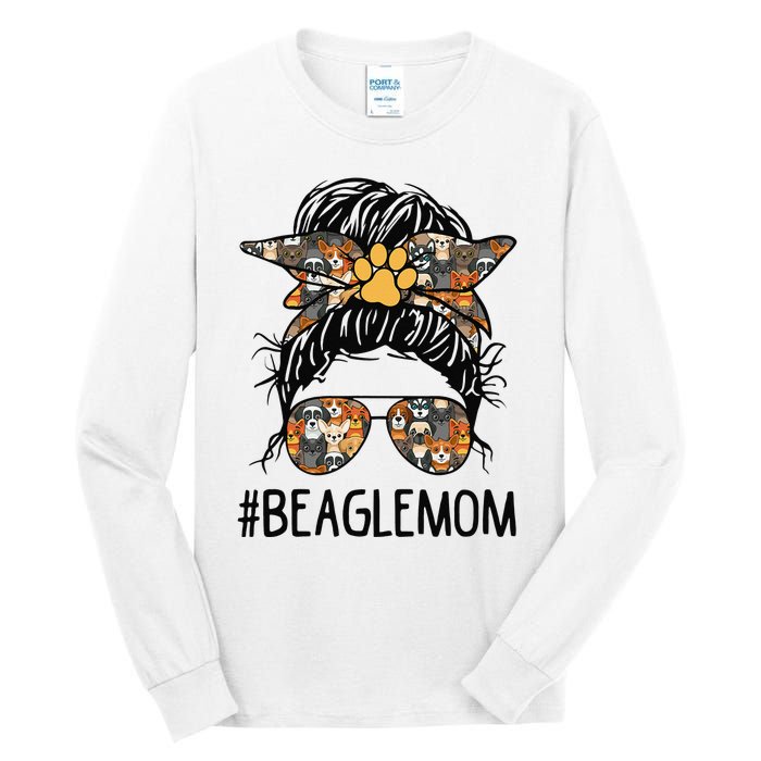 Mother's Day Beagle Mom Messy Bun Hair Dog Mama Pet Owner Tall Long Sleeve T-Shirt