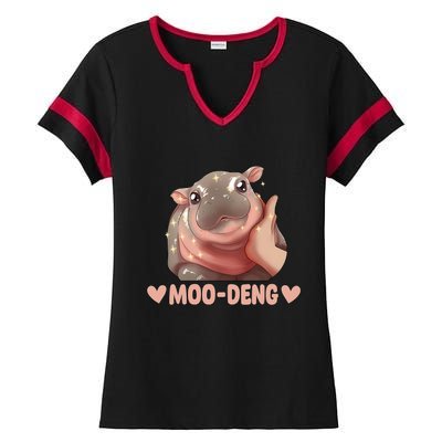 Moo Deng Bouncy Pig In Thai Picture The Cute Baby Hippo Ladies Halftime Notch Neck Tee