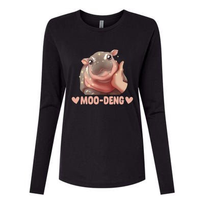 Moo Deng Bouncy Pig In Thai Picture The Cute Baby Hippo Womens Cotton Relaxed Long Sleeve T-Shirt