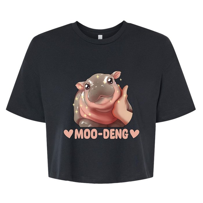 Moo Deng Bouncy Pig In Thai Picture The Cute Baby Hippo Bella+Canvas Jersey Crop Tee