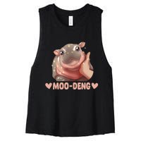 Moo Deng Bouncy Pig In Thai Picture The Cute Baby Hippo Women's Racerback Cropped Tank