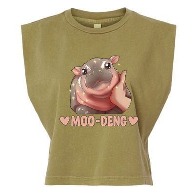 Moo Deng Bouncy Pig In Thai Picture The Cute Baby Hippo Garment-Dyed Women's Muscle Tee