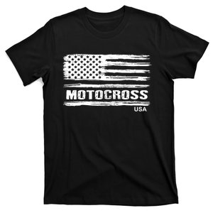 Motocross Dirt Bike Racing Distress American Flag USA Premium T-Shirt