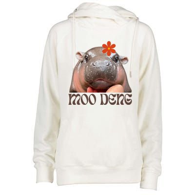 Moo Deng Bouncy Pig In Thai Picture The Cute Baby Hippo Womens Funnel Neck Pullover Hood