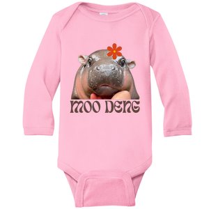 Moo Deng Bouncy Pig In Thai Picture The Cute Baby Hippo Baby Long Sleeve Bodysuit