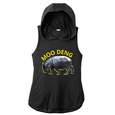 Moo Deng Baby Hippo Ladies PosiCharge Tri-Blend Wicking Draft Hoodie Tank