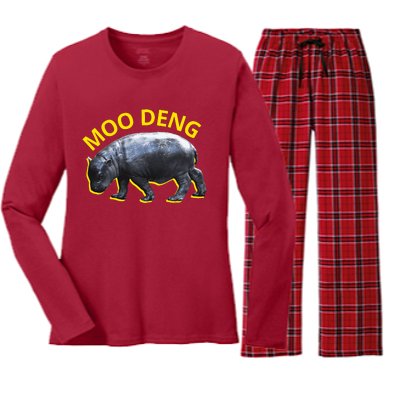 Moo Deng Baby Hippo Women's Long Sleeve Flannel Pajama Set 