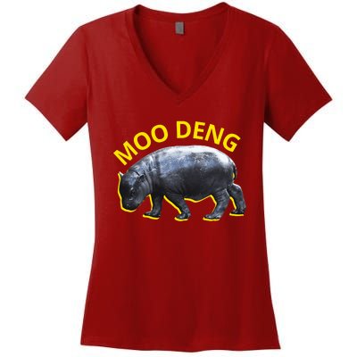 Moo Deng Baby Hippo Women's V-Neck T-Shirt