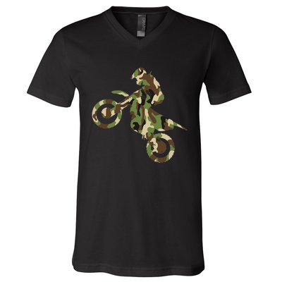 Motocross Dirt Bike Racing Camo Camouflage V-Neck T-Shirt