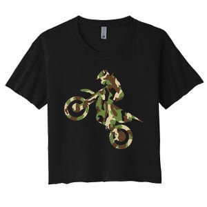 Motocross Dirt Bike Racing Camo Camouflage Women's Crop Top Tee