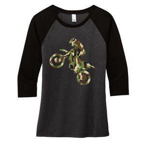 Motocross Dirt Bike Racing Camo Camouflage Women's Tri-Blend 3/4-Sleeve Raglan Shirt