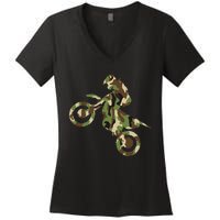 Motocross Dirt Bike Racing Camo Camouflage Women's V-Neck T-Shirt