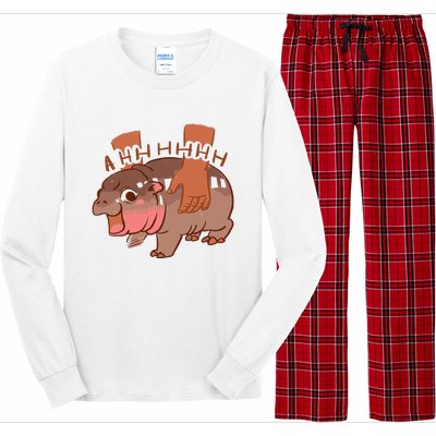 Moo Deng Bouncy Pig In Thai Picture The Cute Baby Hippo Long Sleeve Pajama Set