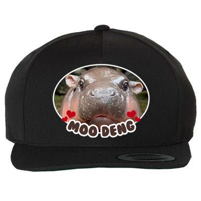 Moo Deng Bouncy Pig In Thai Picture The Cute Baby Hippo Wool Snapback Cap