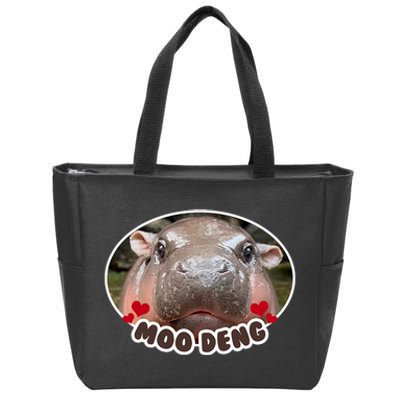 Moo Deng Bouncy Pig In Thai Picture The Cute Baby Hippo Zip Tote Bag