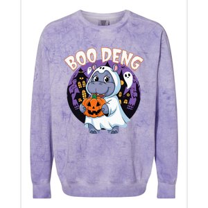 Moo Deng Baby Hippo Boo Deng Long For Halloween Colorblast Crewneck Sweatshirt