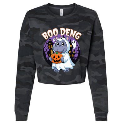 Moo Deng Baby Hippo Boo Deng Long For Halloween Cropped Pullover Crew