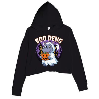 Moo Deng Baby Hippo Boo Deng Long For Halloween Crop Fleece Hoodie