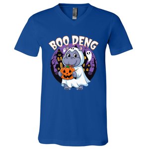 Moo Deng Baby Hippo Boo Deng Long For Halloween V-Neck T-Shirt