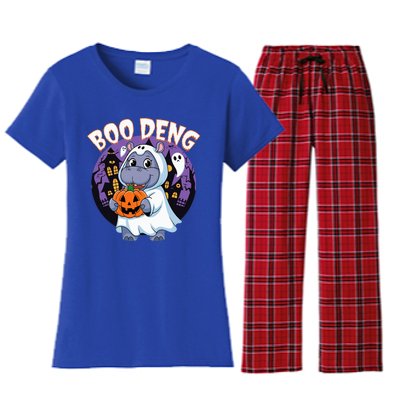 Moo Deng Baby Hippo Boo Deng Long For Halloween Women's Flannel Pajama Set