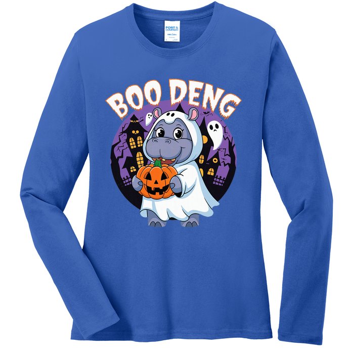 Moo Deng Baby Hippo Boo Deng Long For Halloween Ladies Long Sleeve Shirt