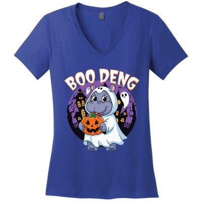 Moo Deng Baby Hippo Boo Deng Long For Halloween Women's V-Neck T-Shirt