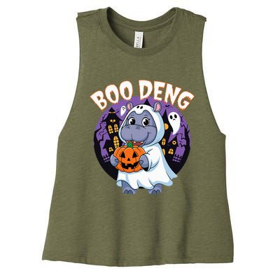 Moo Deng Baby Hippo Boo Deng Long For Halloween Women's Racerback Cropped Tank