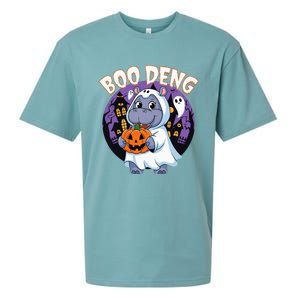 Moo Deng Baby Hippo Boo Deng Long For Halloween Sueded Cloud Jersey T-Shirt