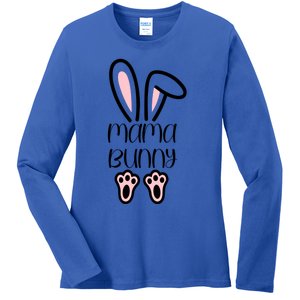 Mama Daddy Bunny Easter Day Dad Pregnant Mom Matching Couple Gift Ladies Long Sleeve Shirt