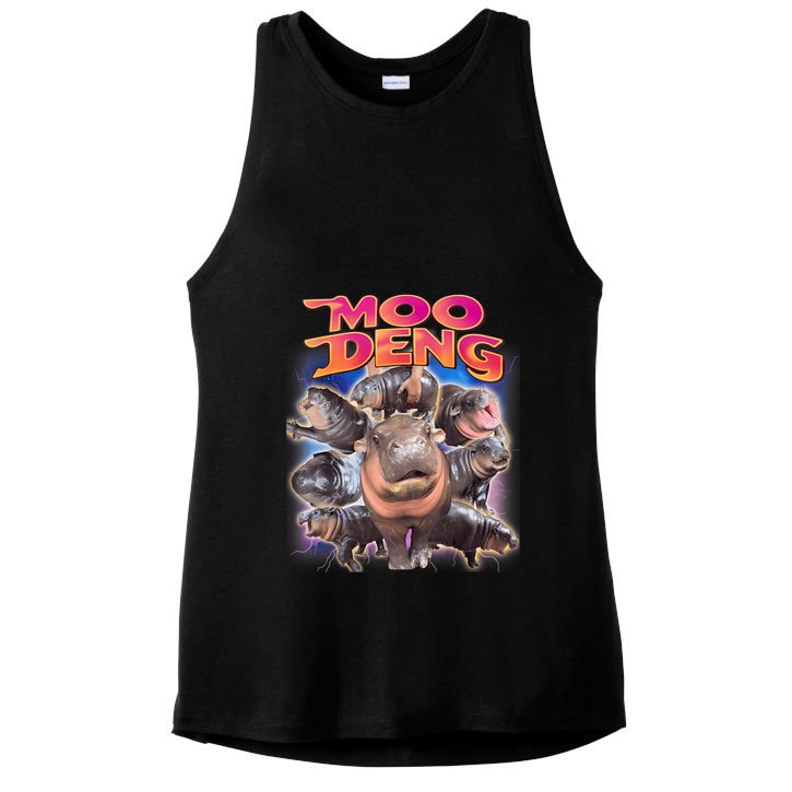 Moo Deng Baby Hippo Ladies PosiCharge Tri-Blend Wicking Tank