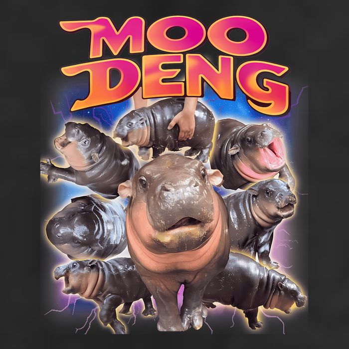Moo Deng Baby Hippo 7 Panel Mesh Trucker Snapback Hat
